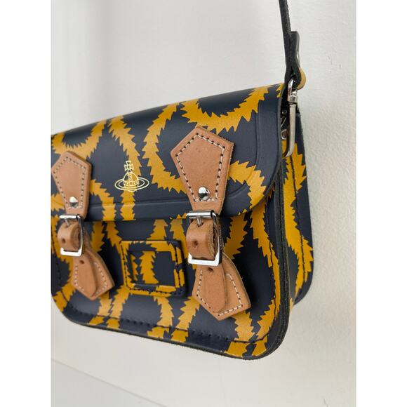 Vivianne Westwood Cambridge Satchel Mini Crossbody Squiggle Yellow Black Chic - Picture 8 of 10